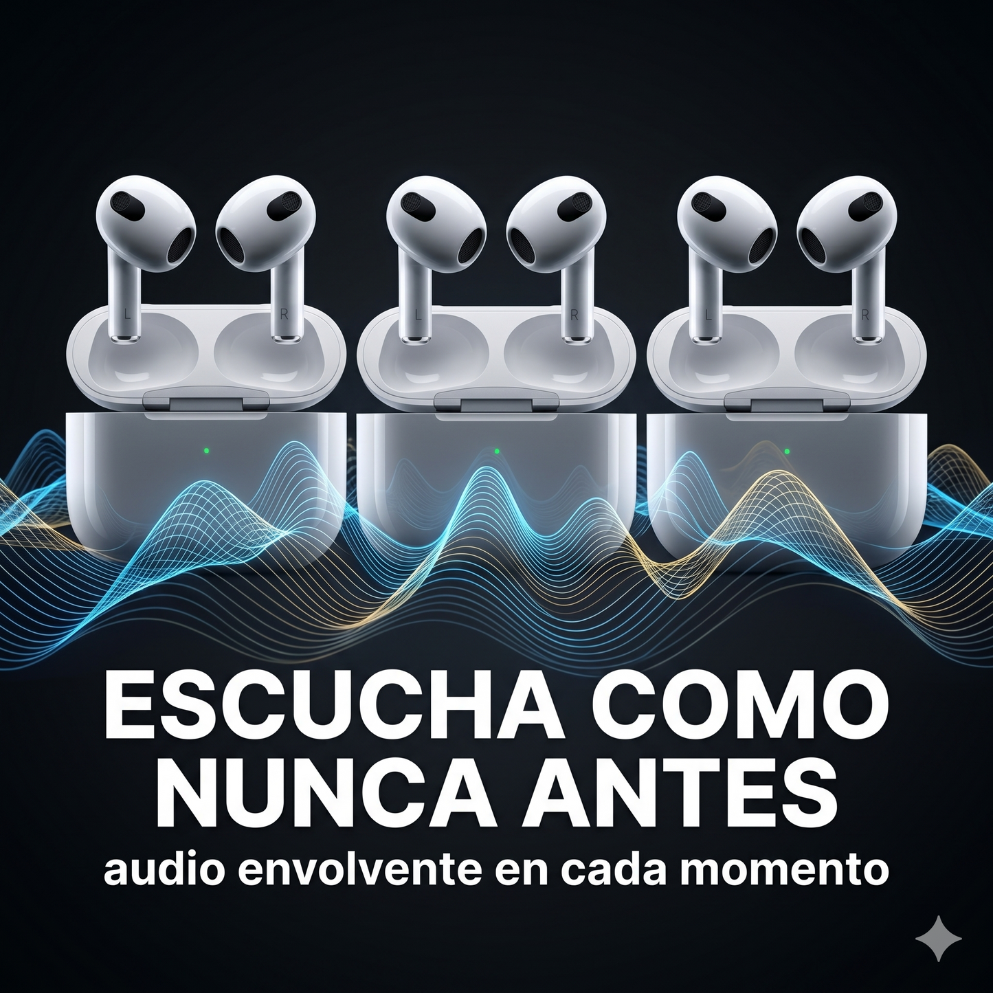 Airpods 3ra Generación – Bluetooth · 24h Batería · Carga Inalámbrica